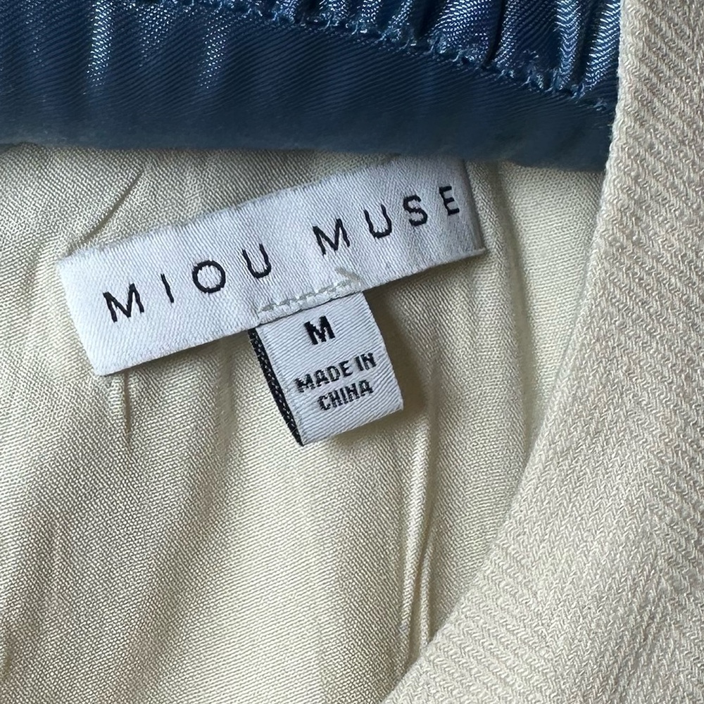 Miou Muse Beige Linen Cotton Crop Top Sleeveless Minimalist M - Picture 9 of 13